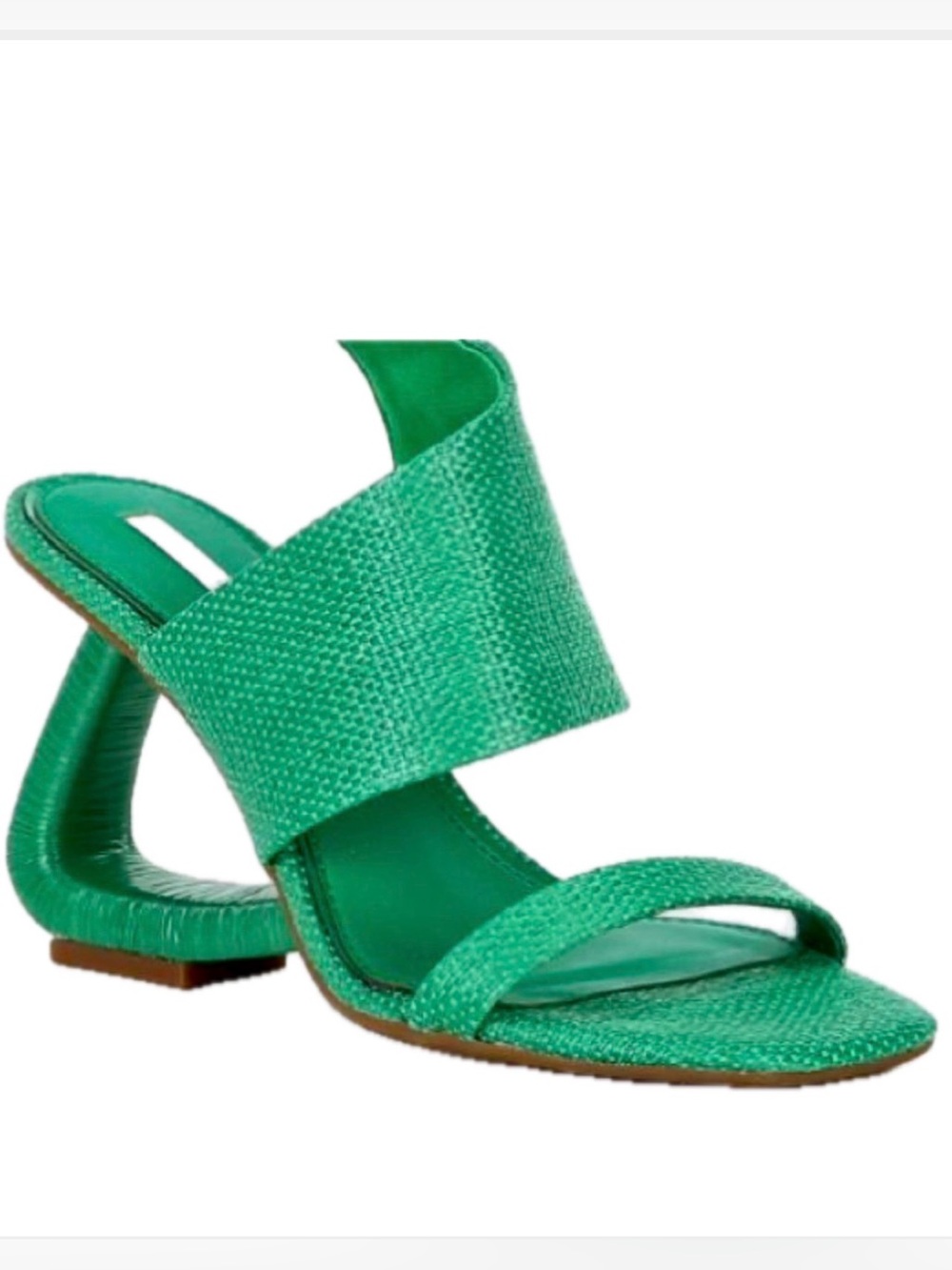 New! Gianni Bini Plumlee Asymmetrical Raffia Architectural Wedge Sandals in gree